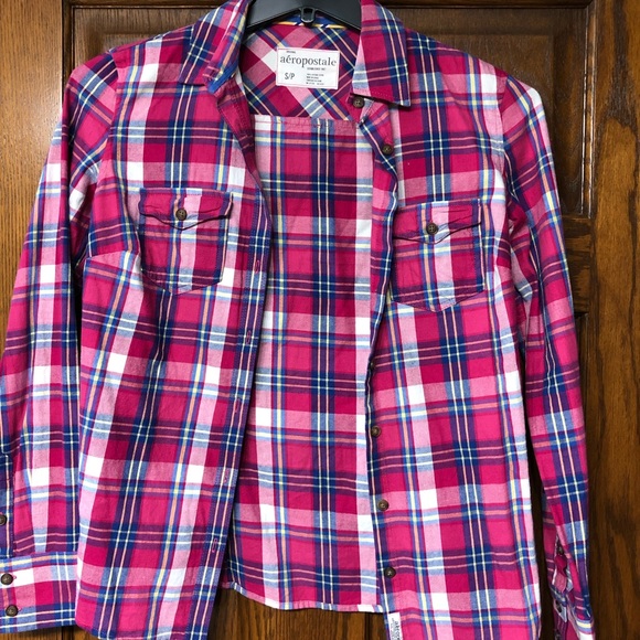 Chemise En Flanelle Aeropostale Navy Et Rose - Taille M Femme Occasion